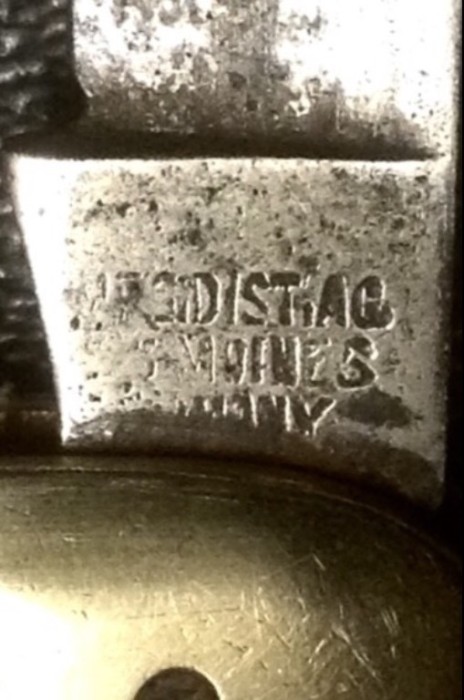 The Main Blade Front Tang Stamp.<br />????.DIST.AG. or ????.DIST.AC.<br />DES MOINES<br />GERMANY