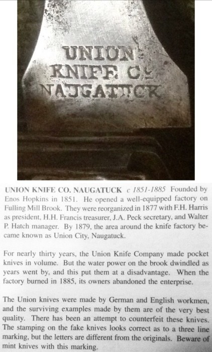 Top - The Fork Back Stamp.<br />Bottom - Description, Union Knife Company, Naugatuck.