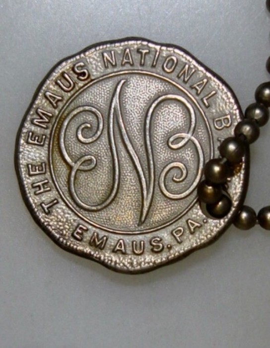 An Emaus National Bank Key Tag - Circa 1930's (?).<br />NOT My Item(s). NOT My Picture(s).