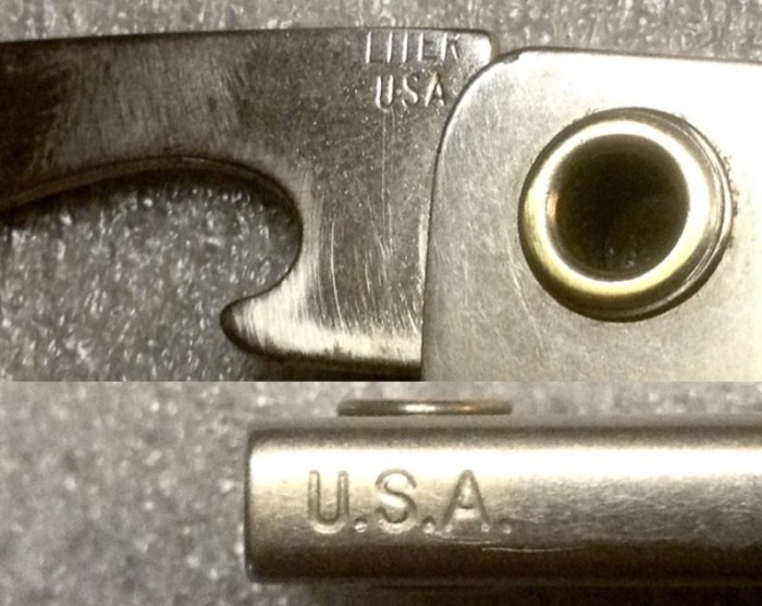 Top Picture - The Cap Lifter/Bottle Opener And Screwdriver Front Stamp.<br />Bottom Picture - The Bottom/Spine Stamp.