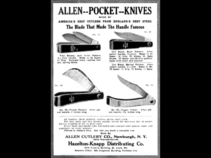 The ALLEN CUTLERY COMPANY Pattern Ad.