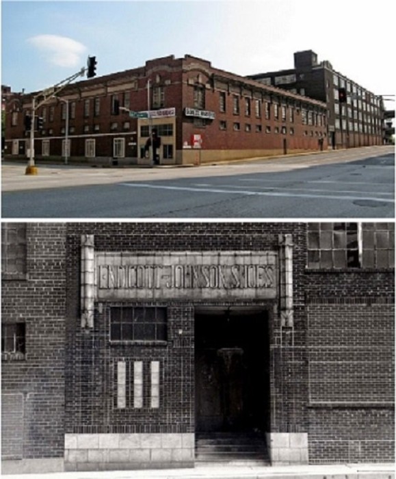From "NEXTSTL" Site (St. Louis, Mo.) - Modern.<br />Top Picture - According to a press release, the U-Haul Corporation has purchased the <br />Globe Drug Warehouse buildings at 418 S. Tucker Blvd. for $3.1 million. The most <br />recent published list price was $3.75M. Built by shoe manufacturer Endicott-Johnson <br />Company in 1915 and 1923, the buildings total 272,000 sf. The buildings are listed on <br />the National Register of Historic Places and a significant renovation may be eligible for <br />historic tax credits.<br />Bottom Picture - The Endicott-Johnson building is a prominent component of the S. <br />Tucker street wall.<br />NOT My Item(s). NOT My Picture(s).