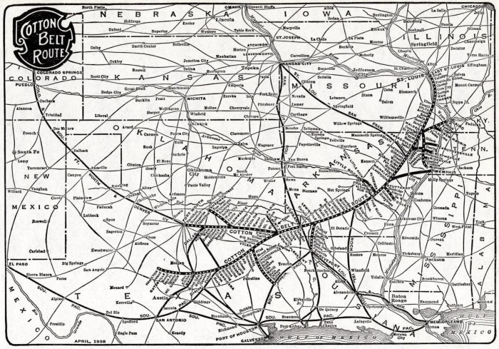 Map Of The Cotton Belt Route. Circa April, 1938.