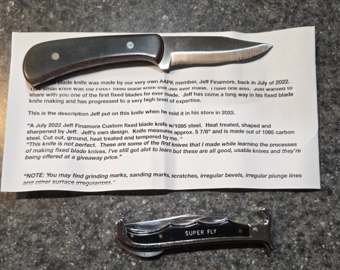 This was my favorite in the box, a knife made by AAPK member Jeff Finamore!