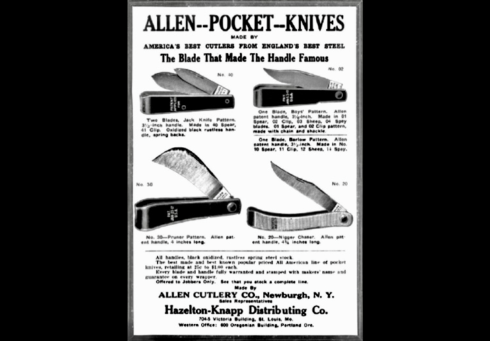 The ALLEN CUTLERY COMPANY Pattern Ad.