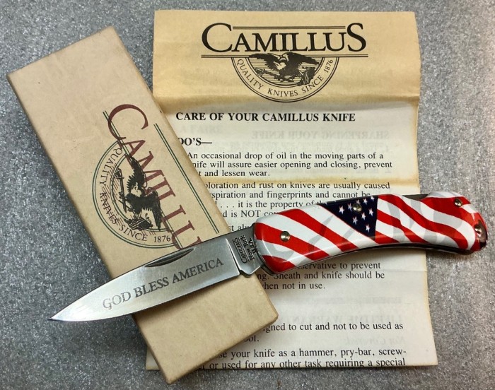 With The Paperwork And A CAMILLUS Box.<br />CAMILLUS 907F-"Ol' Glory" Series<br />Pocket Knife #49.