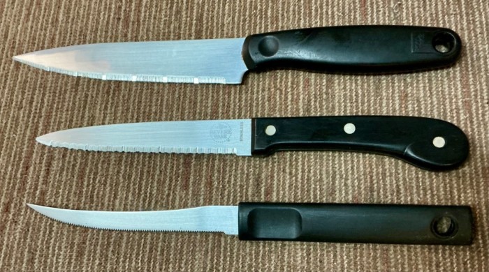 Picture #5.<br />Top Knife - good COOK.<br />Middle Knife - REVERE WARE.<br />Bottom Knife - Unknown.