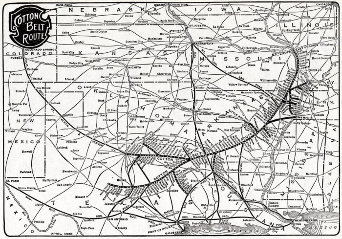 Map Of The Cotton Belt Route. Circa April, 1938.