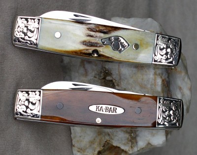 Ka-Bar Box Car Whittler's by the Pair 1991 Stag &amp; Mahogany