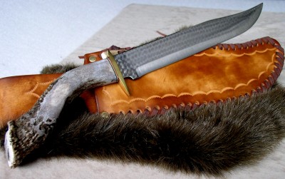 This Bad Bowie Rides 18" from my Hip to my Knee 11" Blade..7" Crown Stag Handle